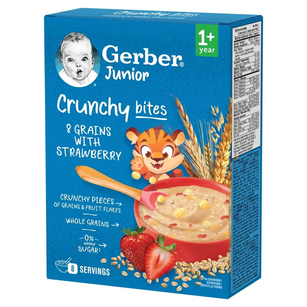 Gerber Junior Crunchy Bites Kaszka 8 zbóż z truskawką 200 g