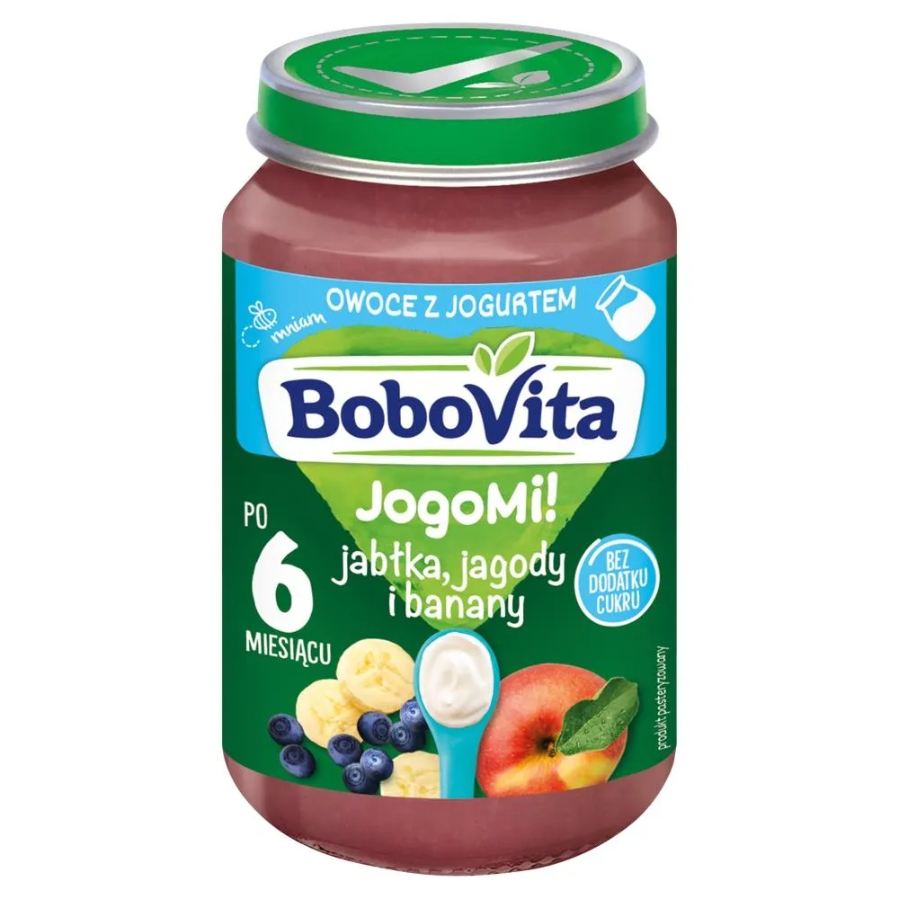 BoboVita Owoce z jogurtem jabłka jagody i banany po 6 miesiącu 190 g