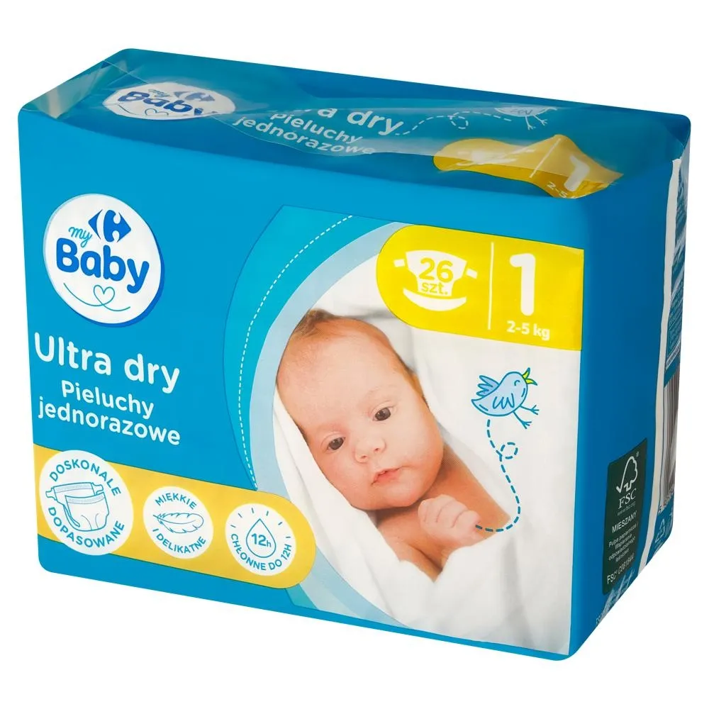Carrefour my Baby Ultra Dry Pieluchy jednorazowe 1 2-5 kg 26 sztuk