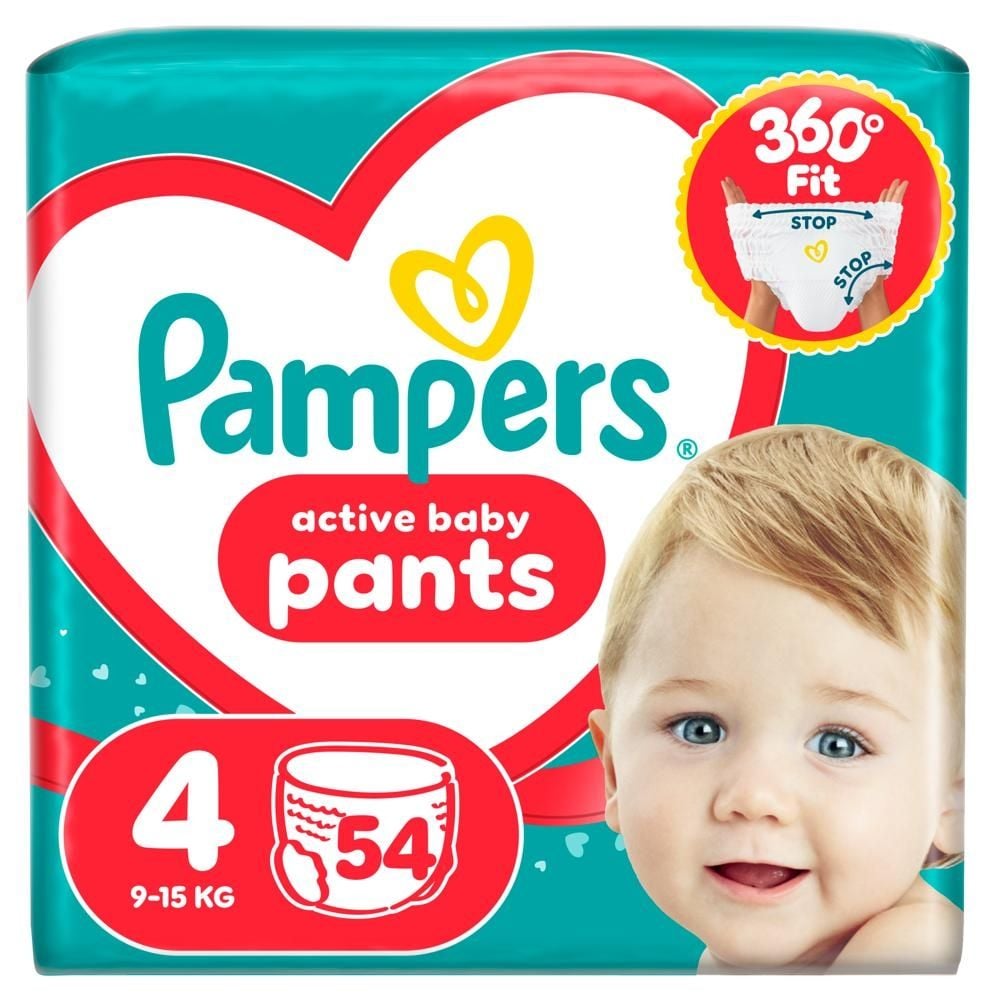 Pampers Active Baby Pieluchomajtki Rozmiar 4, 54 szt., 9kg-15kg