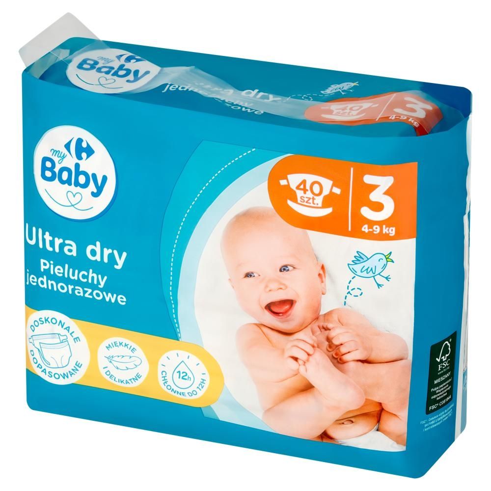 Carrefour my Baby Ultra Dry Pieluchy jednorazowe 3 4-9 kg 40 sztuk