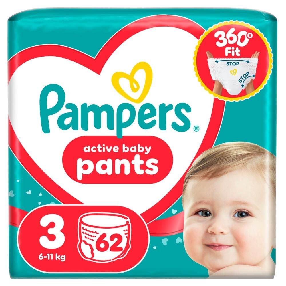 Pampers Active Baby Pieluchomajtki Rozmiar 3, 62 szt., 6kg-11kg