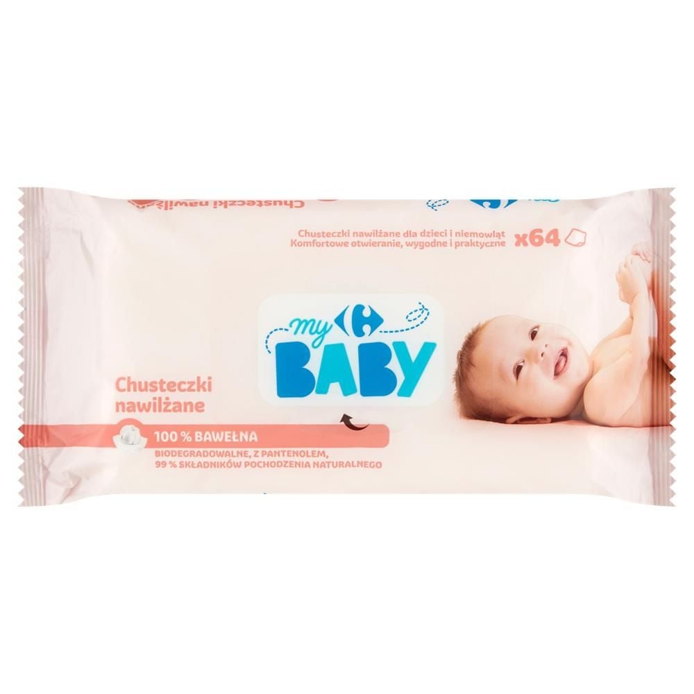 Carrefour my Baby Chusteczki nawilżane 100 % bawełna 64 sztuki