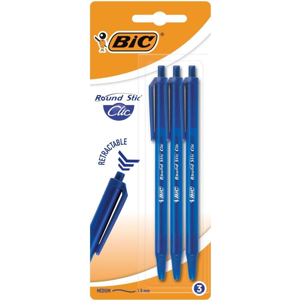 BIC Round Stic Clic Długopis niebieski Blister 3szt