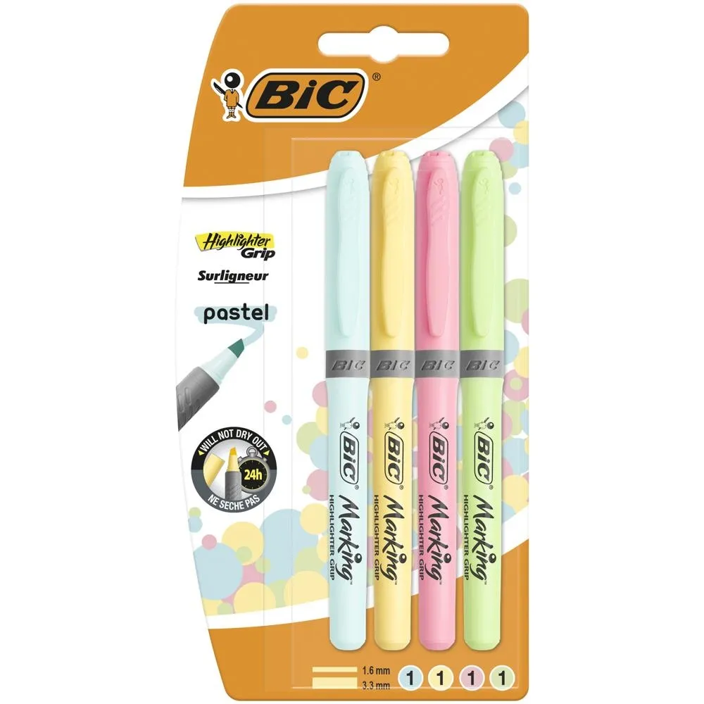 BIC Highlighter Grip Pastel Zakreślacz Blister 4szt