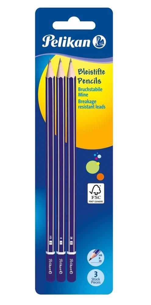 Ołówek drewniany Pelikan 2B/B/HB blister 3 szt