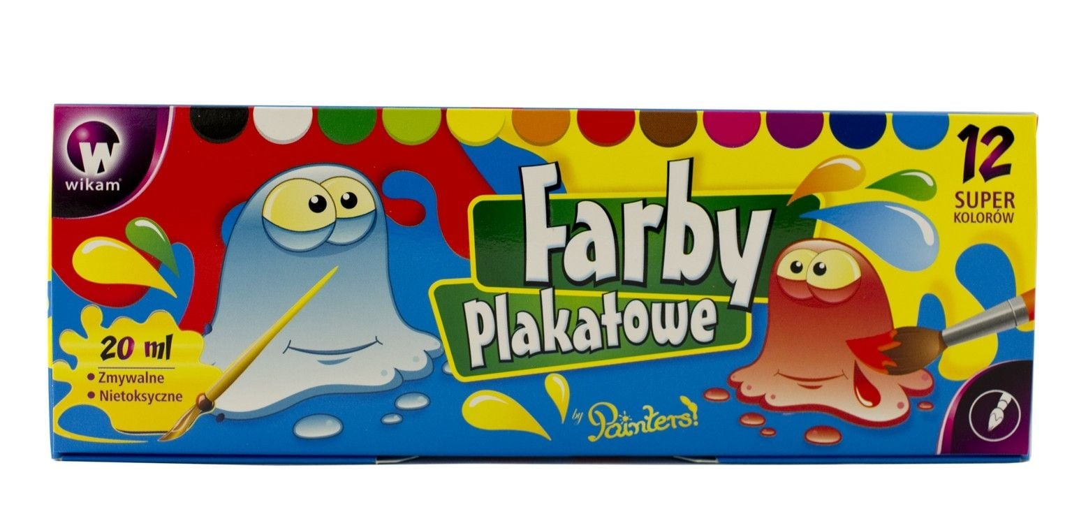 WIKAM Farby plakatowe nietoksyczne 12 kolorów