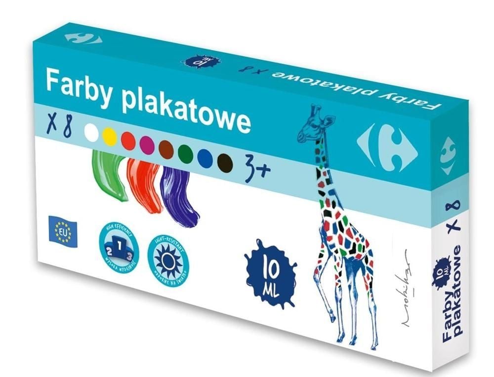 Carrefour Farby Plakatowe 8 kolorów 10 ml mix