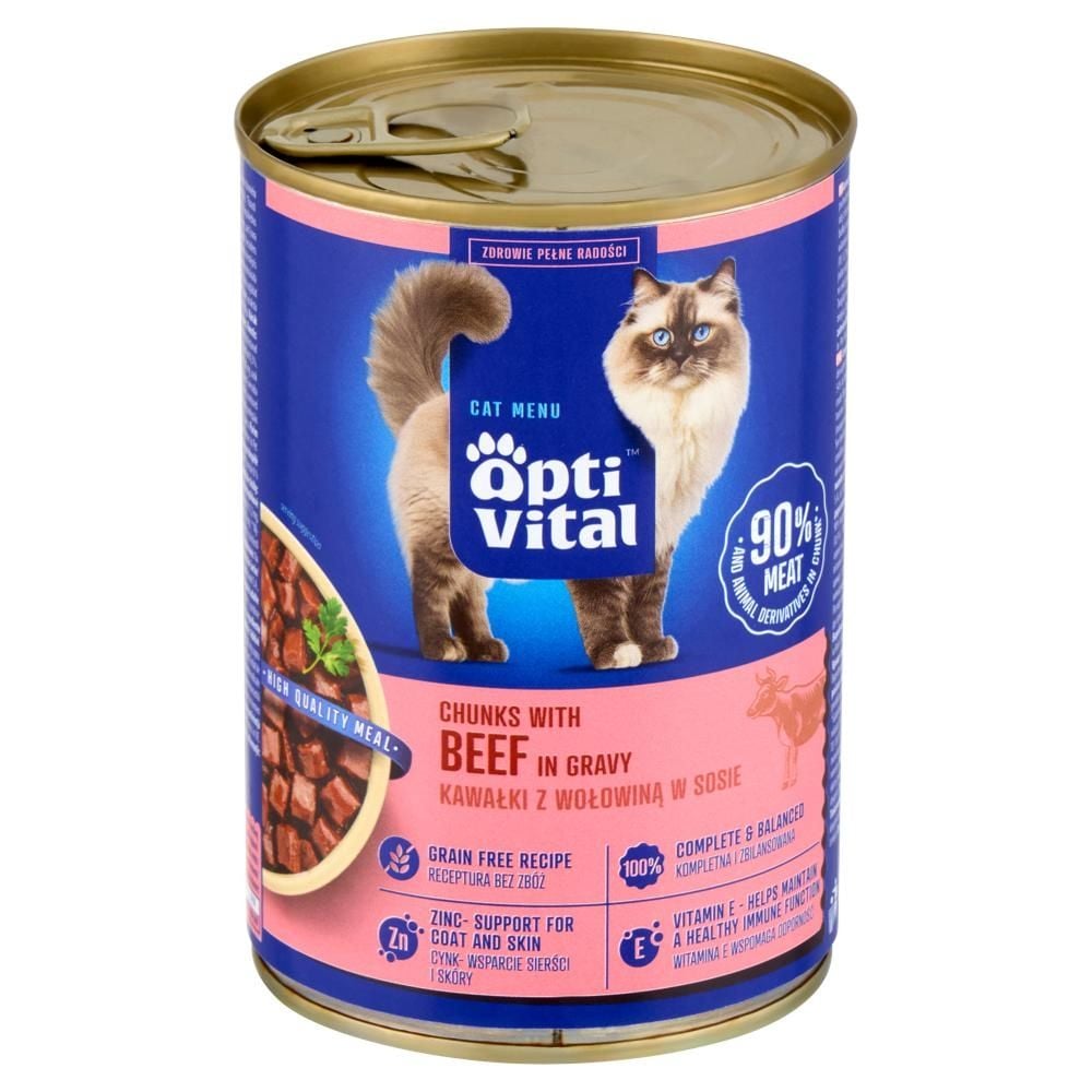 Optivital Cat Menu Karma dla dorosłych kotów kawałki z wołowiną w sosie 415 g