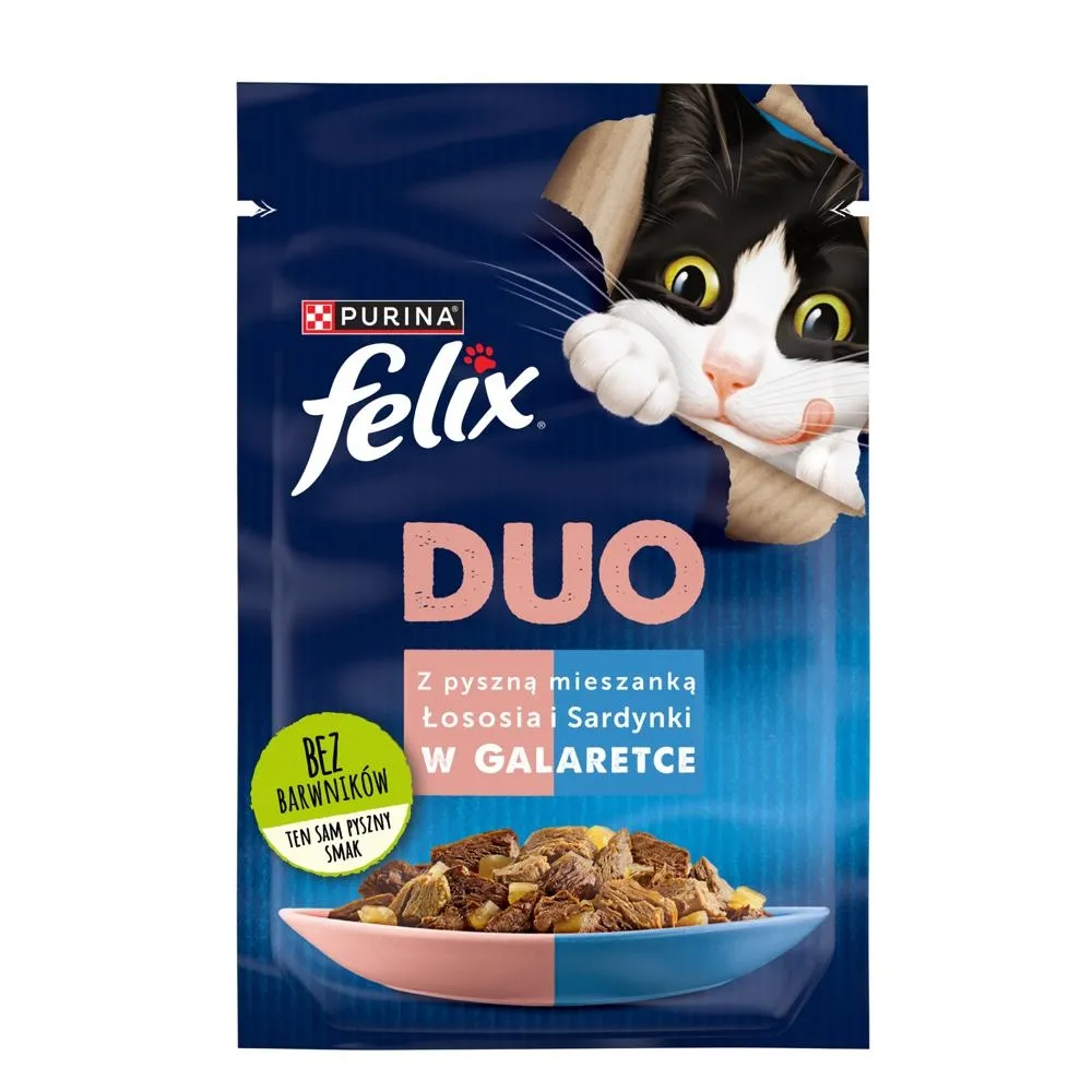 Felix Duo Karma dla kotów z pyszną mieszanką łososia i sardynki w galaretce 85 g