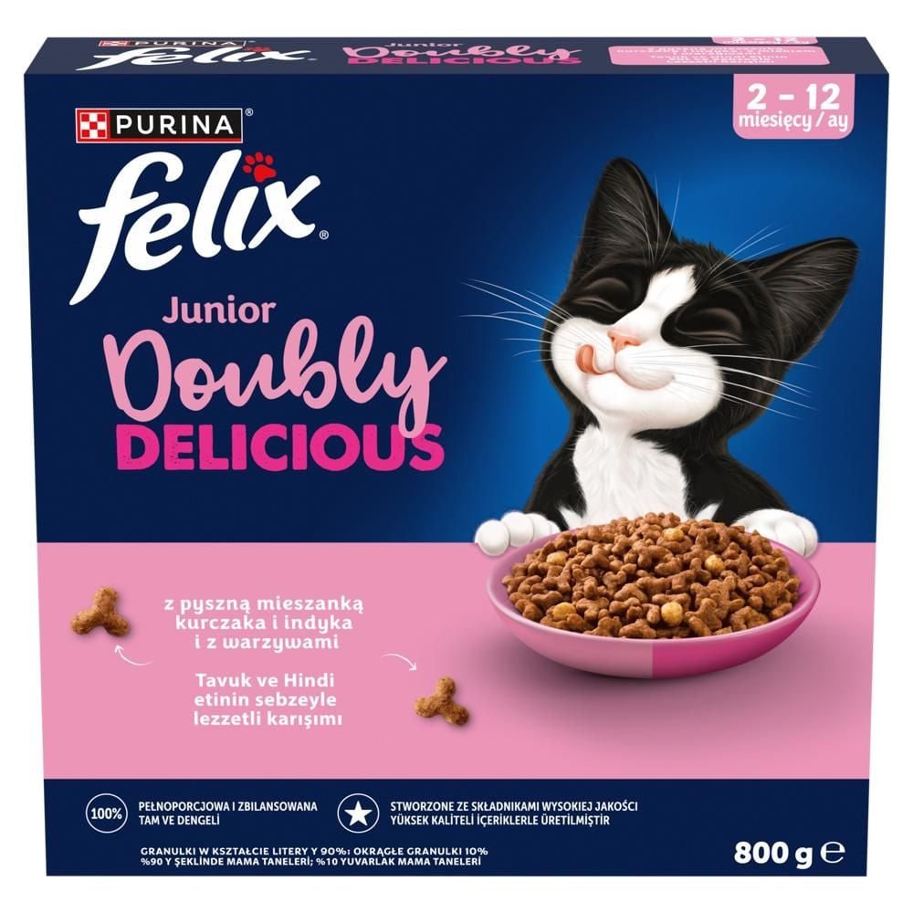 Felix Doubly Delicious Junior Karma z mieszanką kurczaka i indyka i z warzywami 2-12 miesięcy 800 g