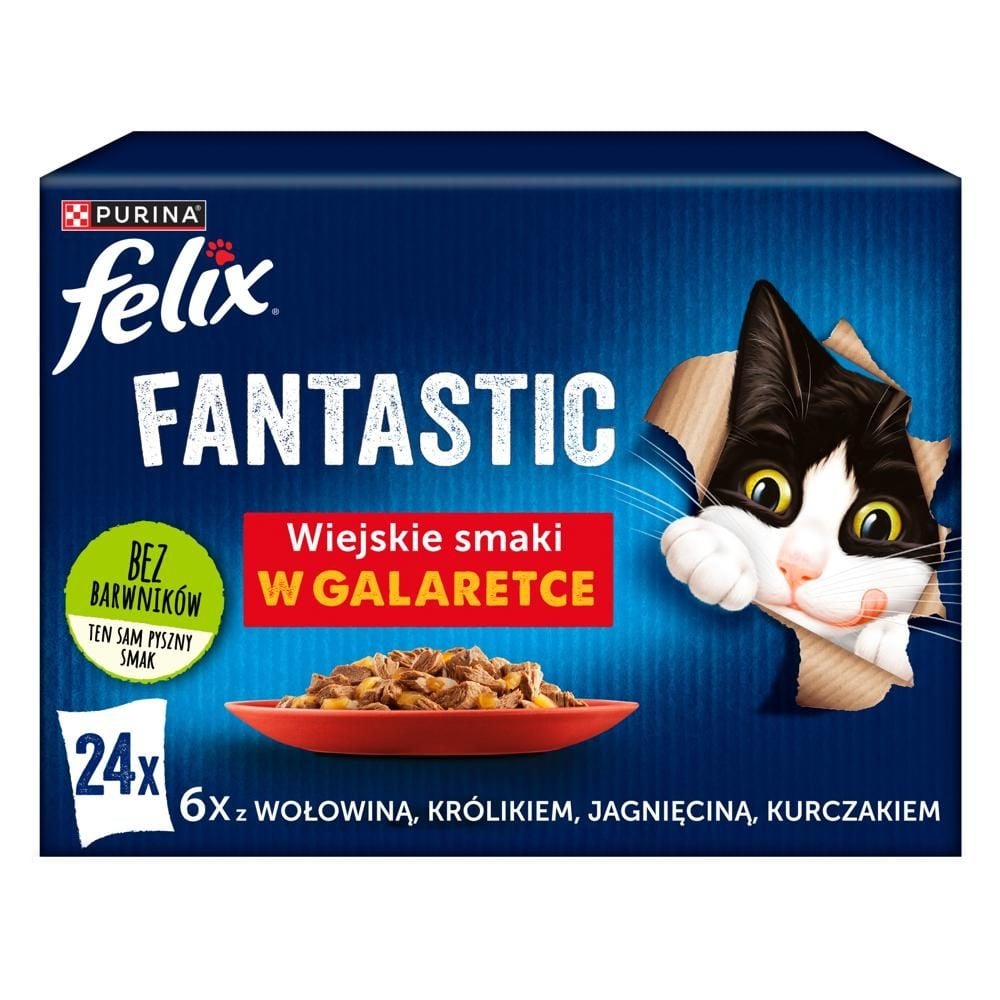 Felix Fantastic Karma dla kotów wiejskie smaki w galaretce 2,04 kg (24 x 85 g)