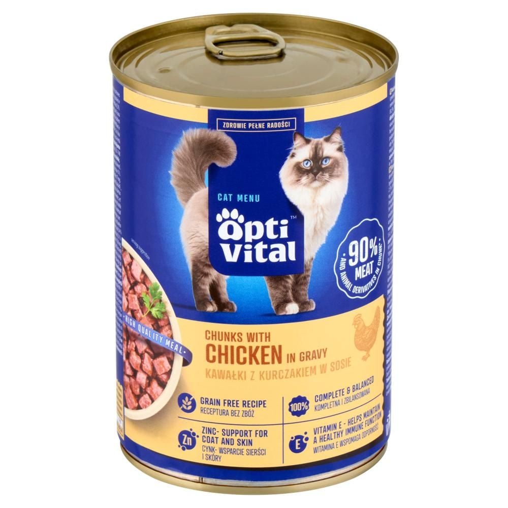 Optivital Cat Menu Karma dla dorosłych kotów kawałki z kurczakiem w sosie 415 g
