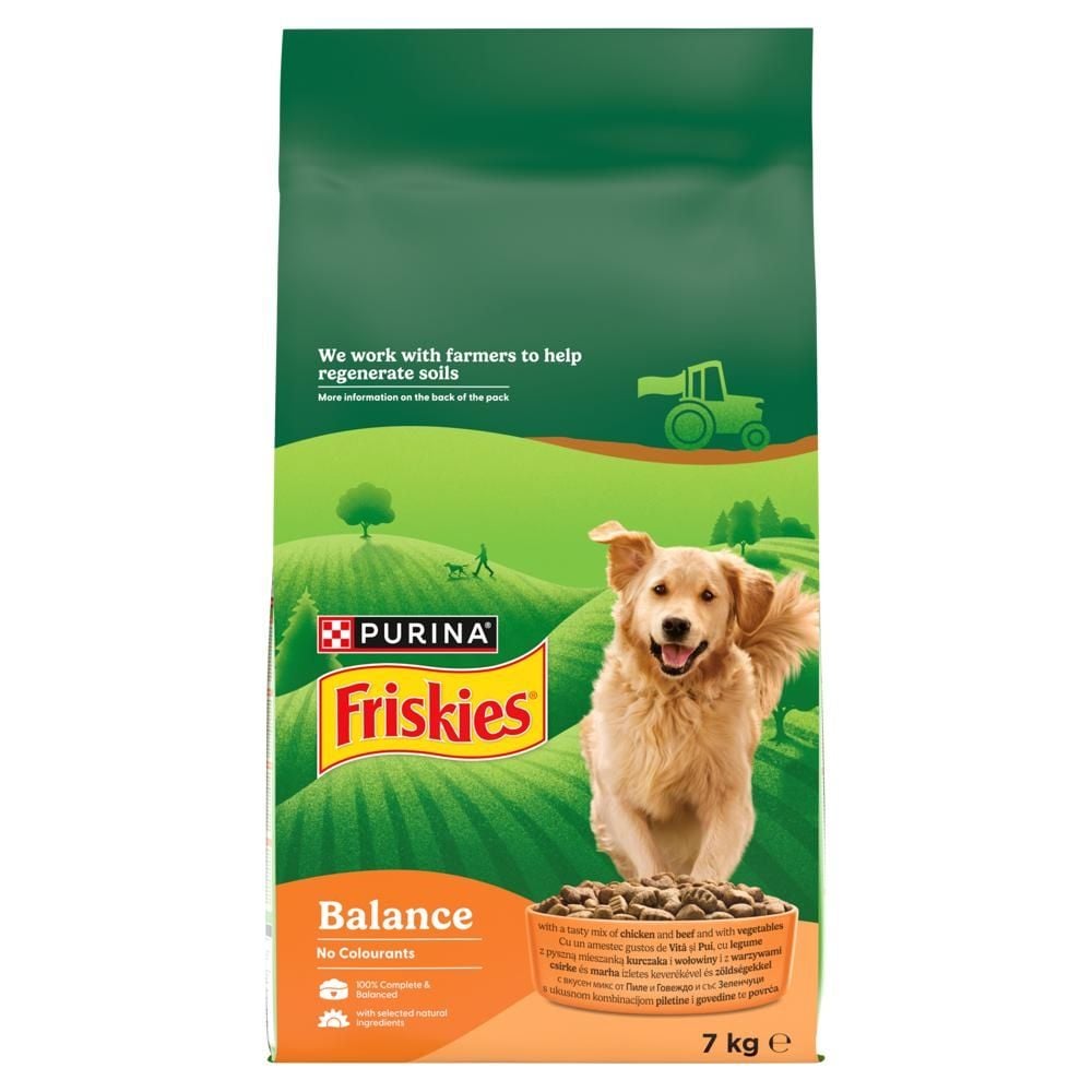 Friskies Balance Karma dla dorosłych psów z pyszną mieszanką kurczaka i wołowiny i z warzywami 7 kg