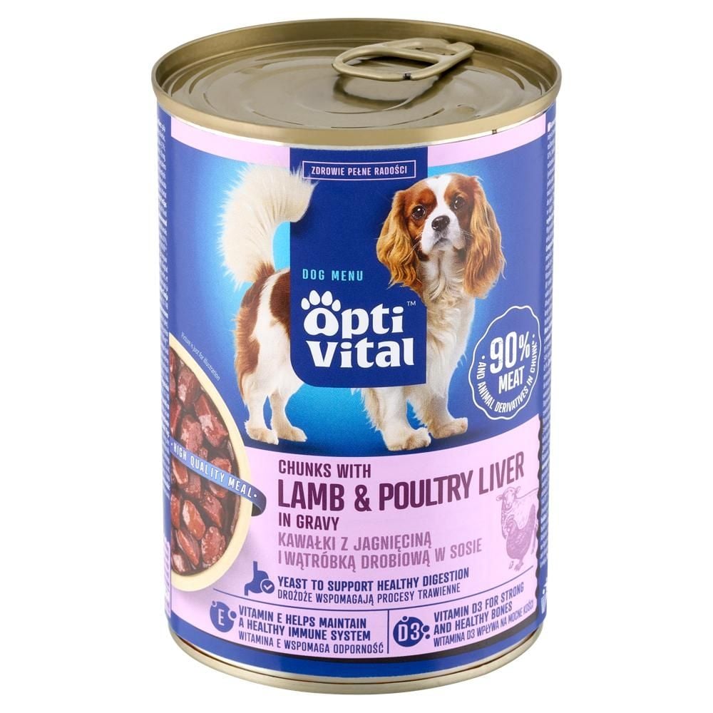 Optivital Dog Menu Karma dla dorosłych psów kawałki z jagnięciną i wątróbką drobiową w sosie 415 g