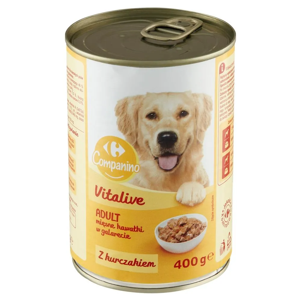 Carrefour Companino Vitalive Karma dla psów mięsne kawałki w galarecie z kurczakiem 400 g