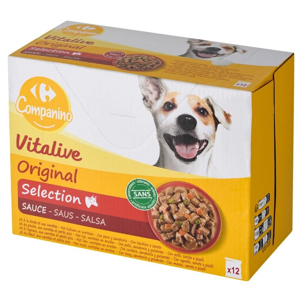 Carrefour Companino Vitalive Karma dla dorosłych psów kawałki w sosie 1,2 kg (12 x 100 g)
