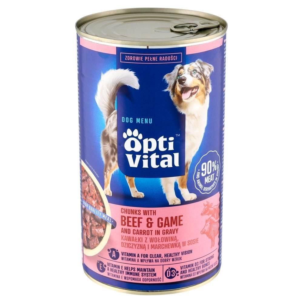 Optivital Dog Menu Karma dla dorosłych psów kawałki z wołowiną dziczyzną i marchewką w sosie 1250 g