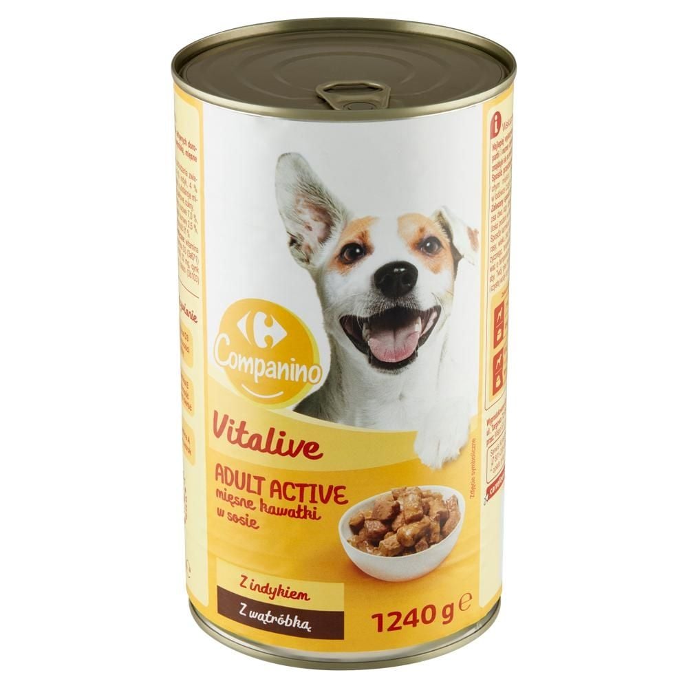 Carrefour Companino Vitalive Karma dla psów mięsne kawałki w sosie z indykiem z wątróbką 1240 g