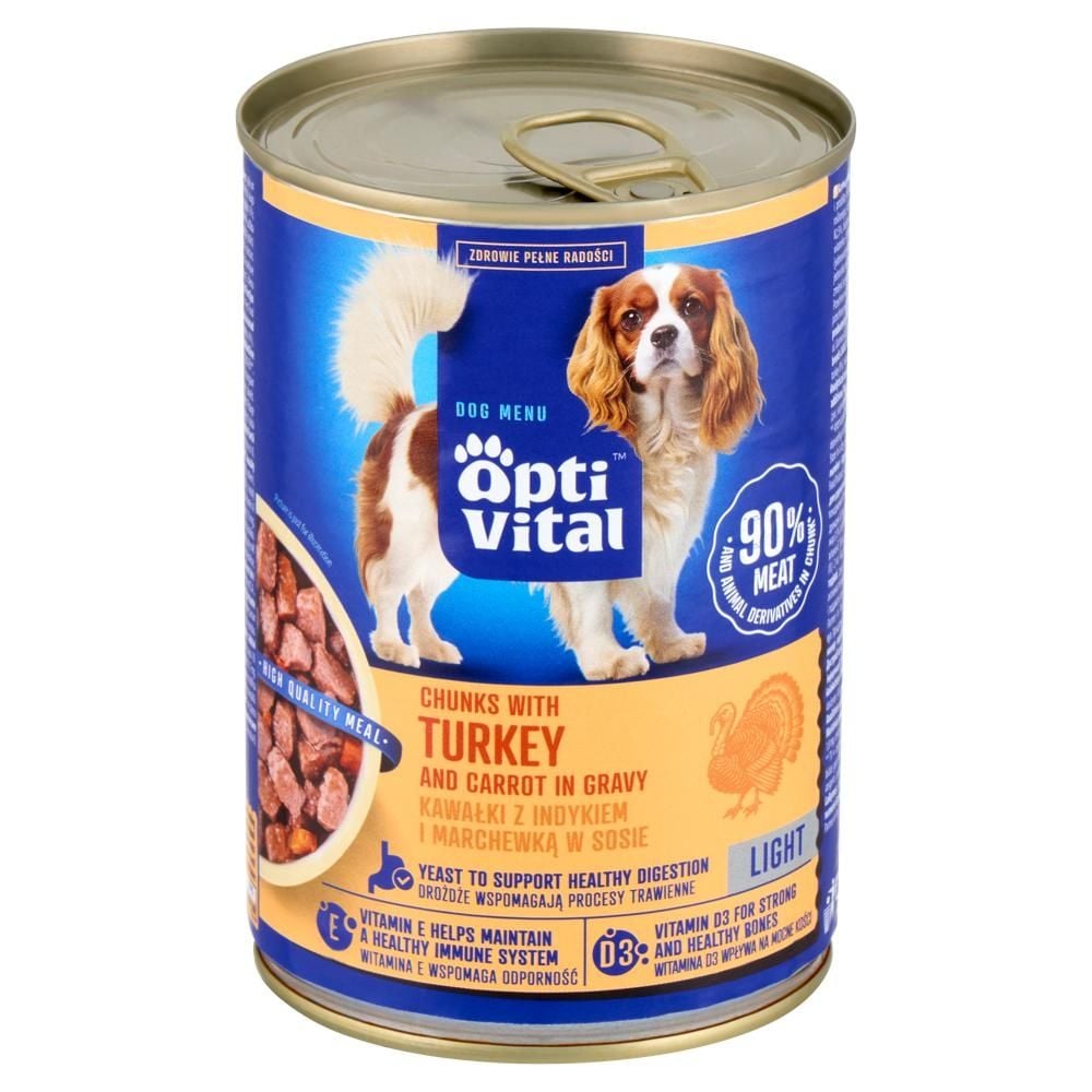 Optivital Dog Menu Karma dla dorosłych psów light kawałki z indykiem i marchewką w sosie 415 g