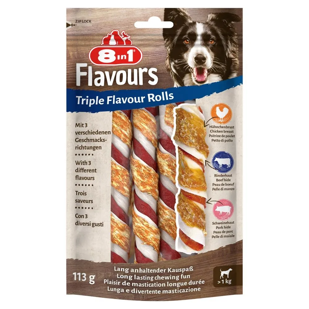 8in1 Triple Flavour Rolls Przekąska dla psów dorosłych zawijane przysmaki 113 g