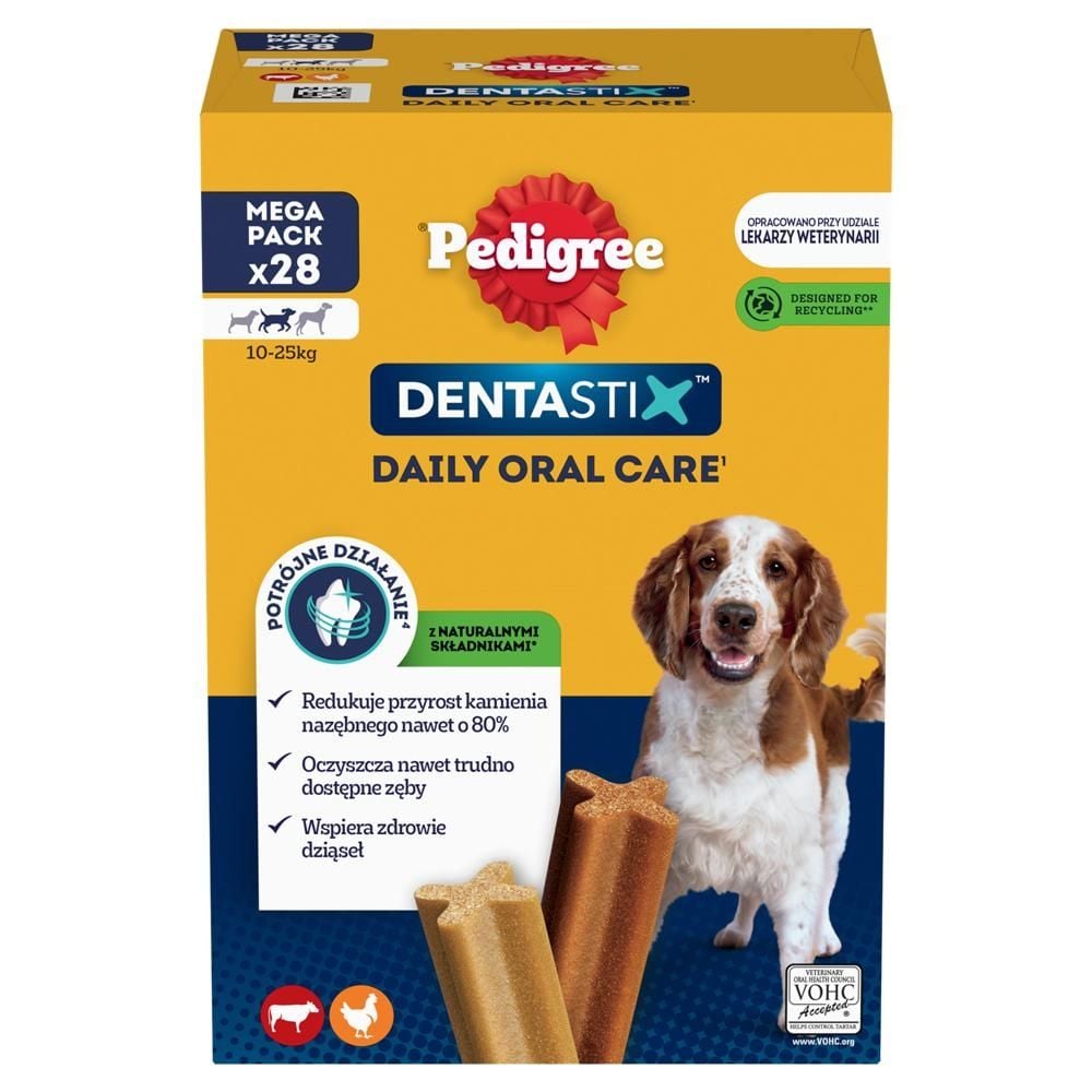 Pedigree DentaStix Karma uzupełniająca dla psów 10-25 kg 720 g (4 x 180 g)