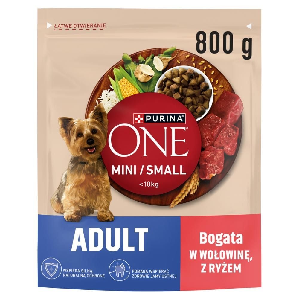 PURINA ONE Mini/Small Adult Karma dla psów bogata w wołowinę z ryżem 800 g