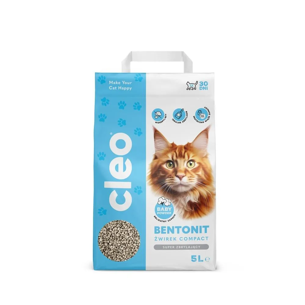 Cleo Żwirek Bentonitowy Compact O Zapachu Baby Powder 5L