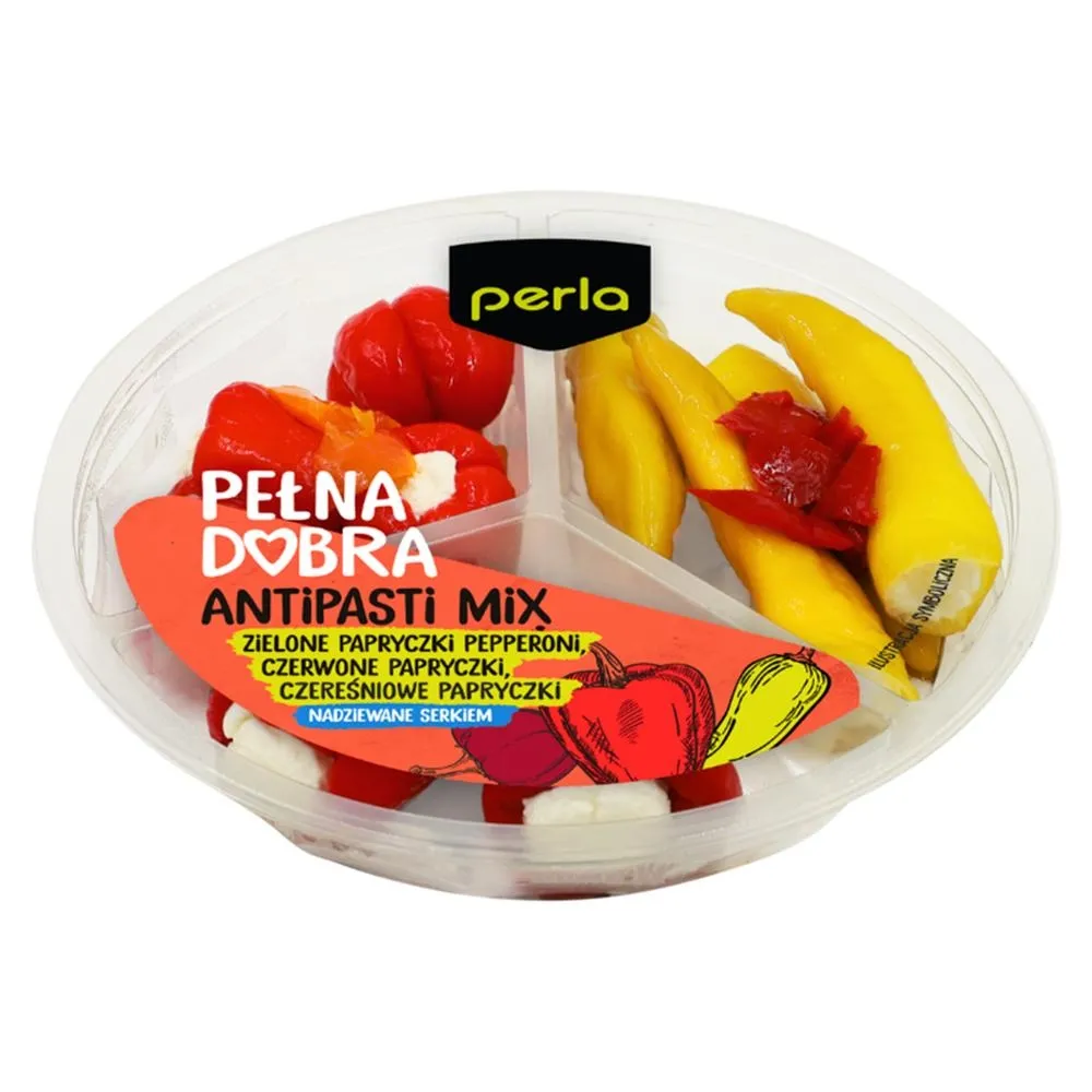 Perla Pełna Dobra Antipasti Mix Papryki wiśniowe & czerwone & peperoni 210 g