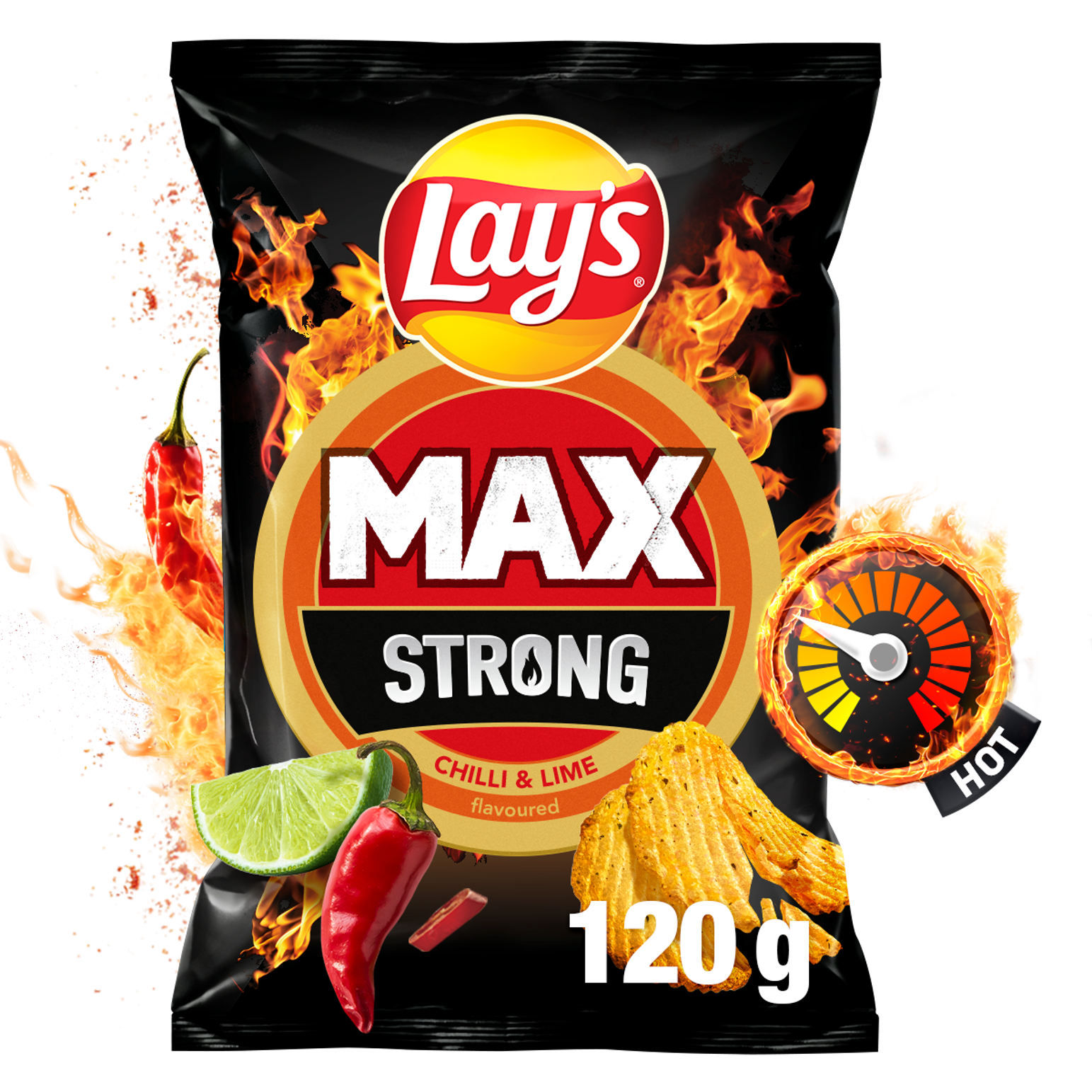 Strong Chipsy ziemniaczane karbowane o smaku ostrego chilli i limonki