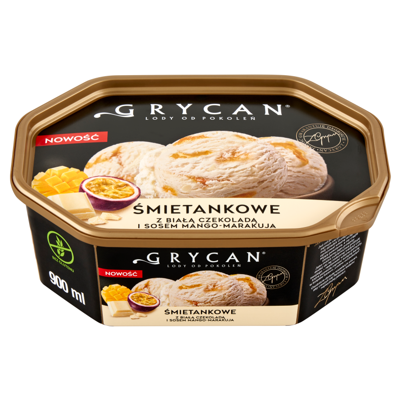 Lody śmietankowe z białą czekoladą i sosem mango marakuja