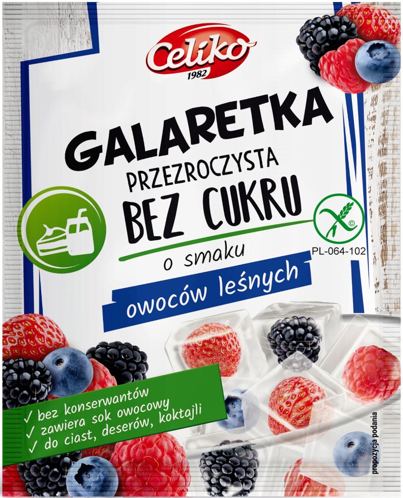 Galaretka przezroczysta o smaku owoców leśnych (bez cukru) bezglutenowa
