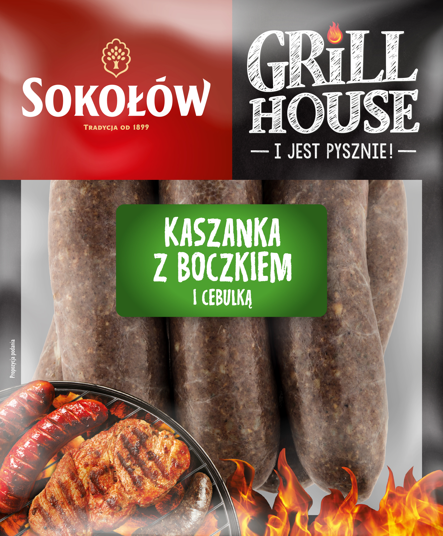 Kaszanka grillowa z boczkiem i cebulką