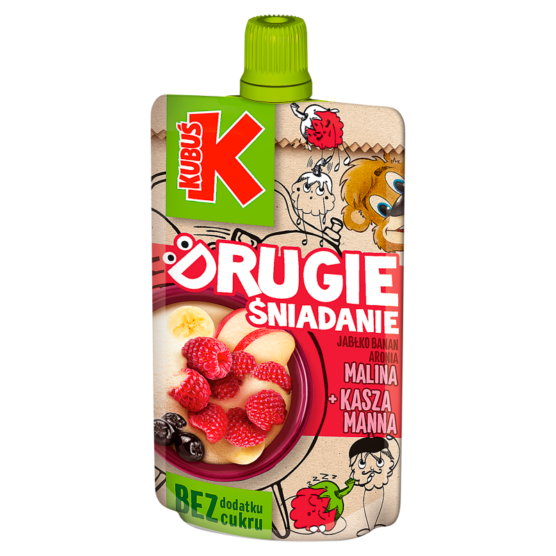 Mus jabłkowo-bananowo-aroniowy z maliną i kaszą manną (bez dodatku)