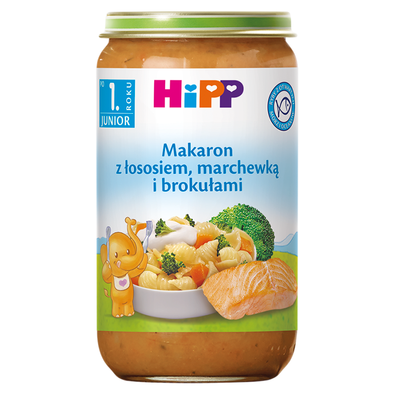 Makaron z łososiem marchewką i brokułami po 12 miesiącu
