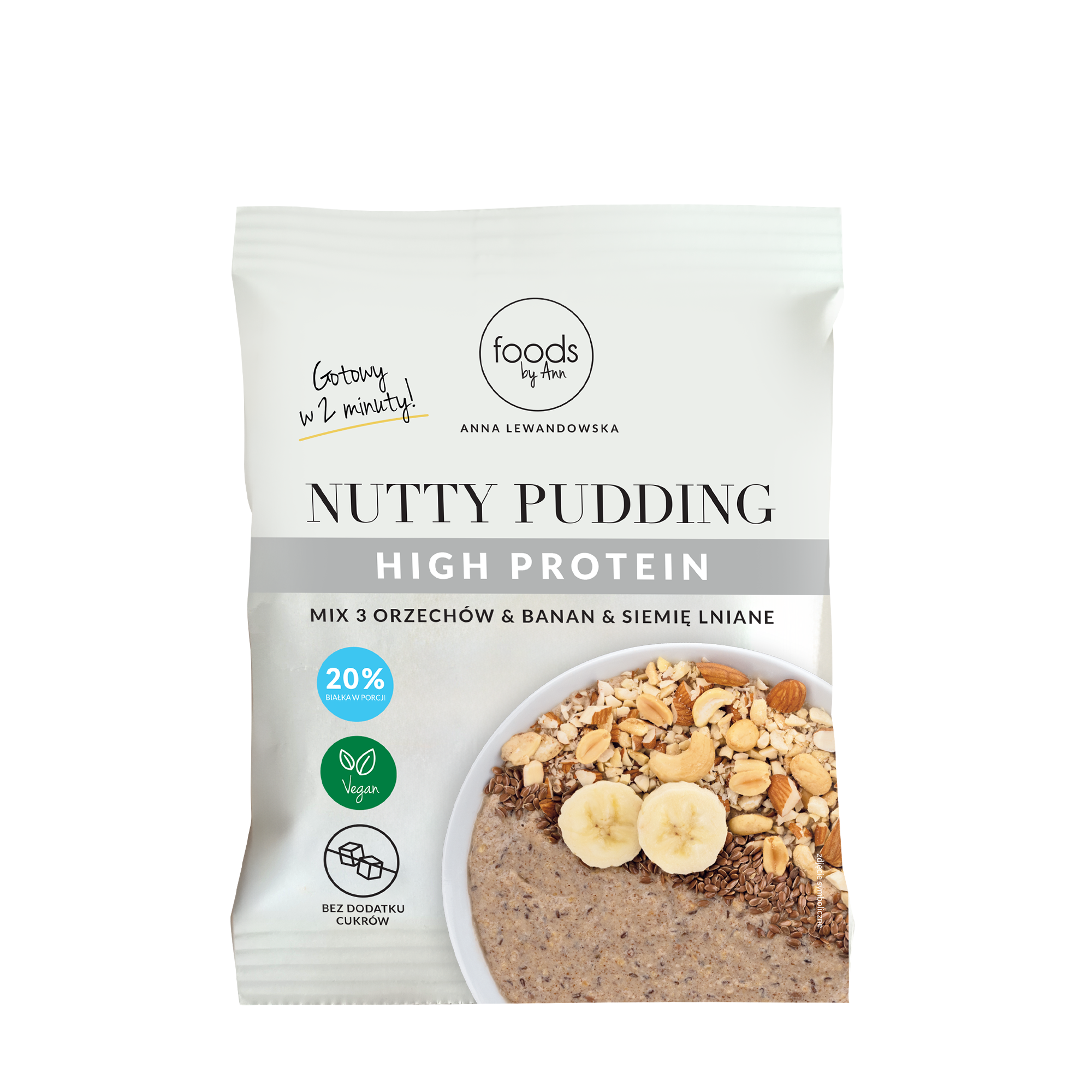 Pudding orzechowy HIGH PROTEIN z bananem i siemieniem lnianym (bez dodatku cukru)