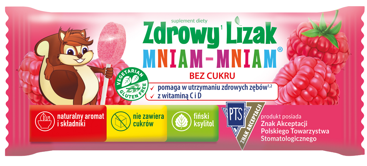 Lizak o smaku malinowym z witaminą C i D - suplement diety