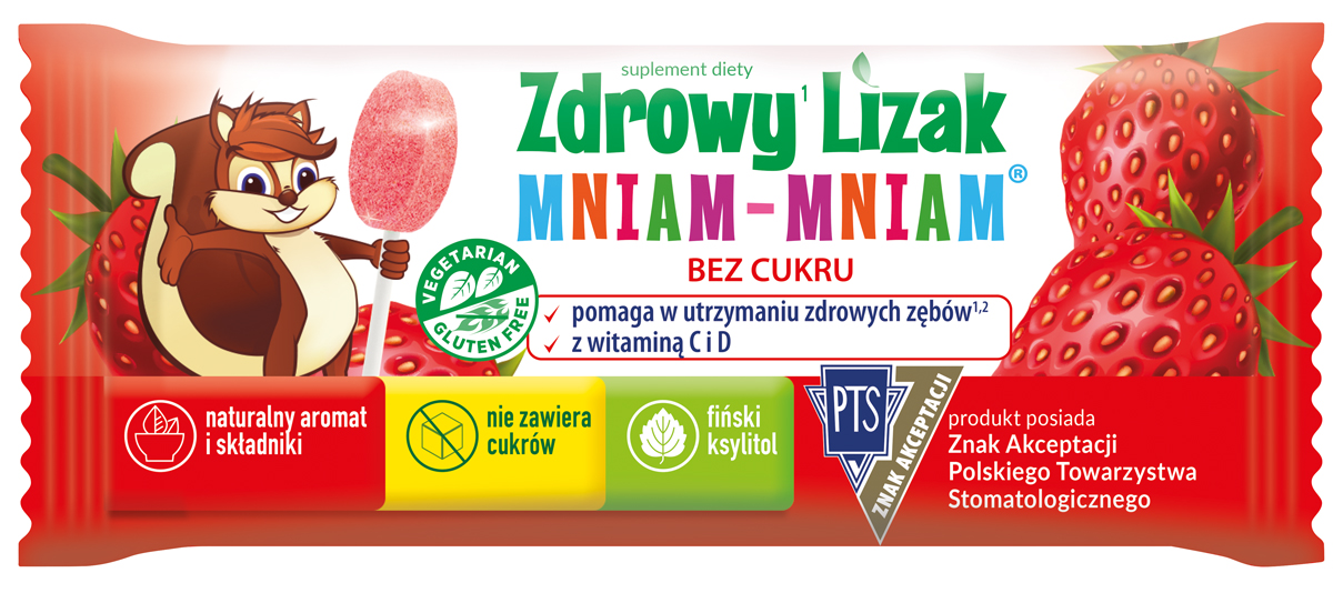 Lizak o smaku truskawkowym z witaminą C i D - suplement diety