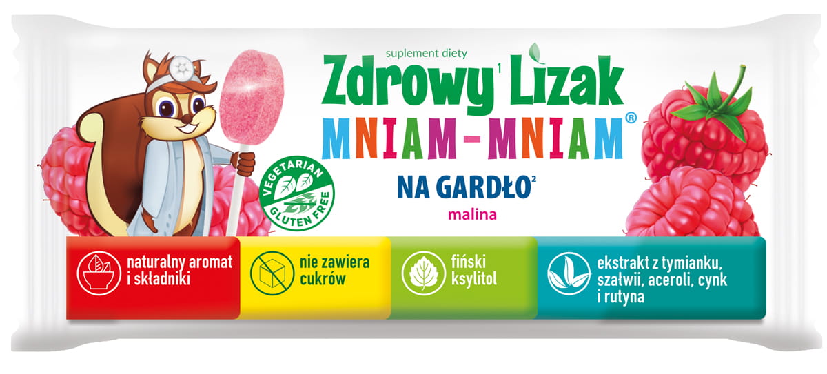 Lizak o smaku malinowym na gardło - suplement diety