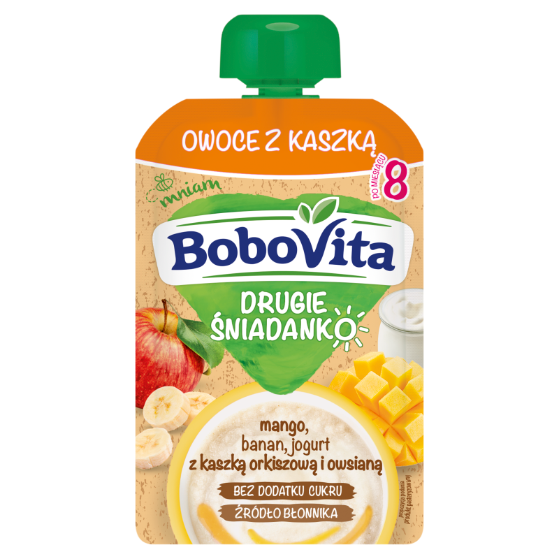 Owoce z kaszką mango banan jogurt po 8 miesiącu