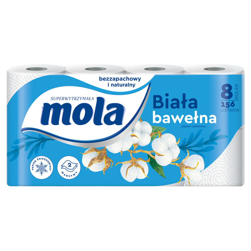 Bawełniana biel papier toaletowy biały, 8 rolek