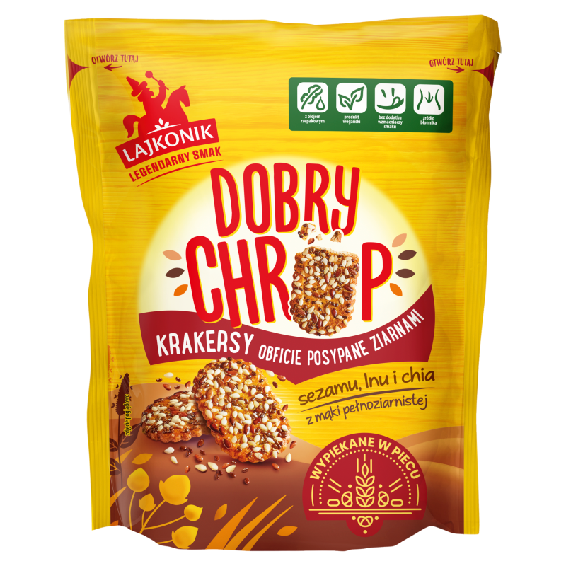 Krakersy obficie posypane ziarnami sezamu lnu i chia