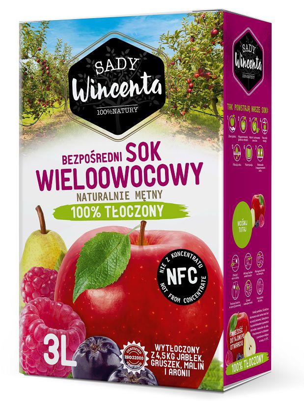 Sok wieloowocowy w kartonie tłoczony