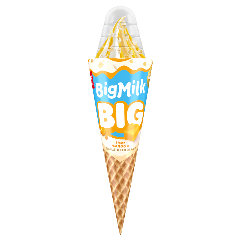 Big rożek o smaku mango i białej czekolady z sosem czekoladowym