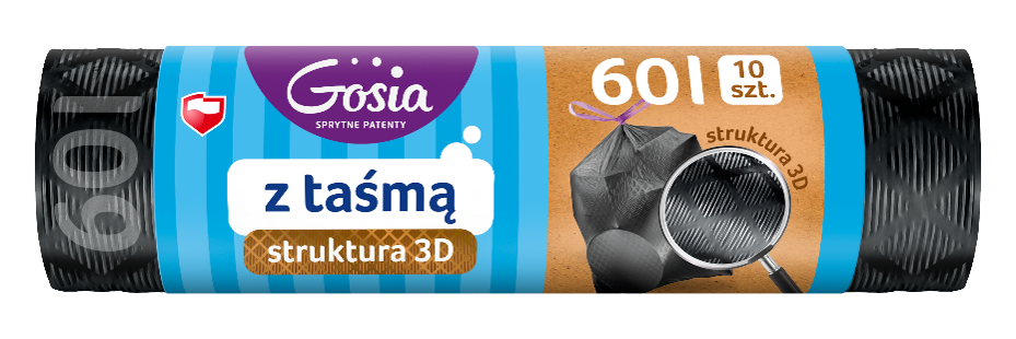 Worki na śmieci z taśmą 3D moletowane 60 L 10 szt. grafit