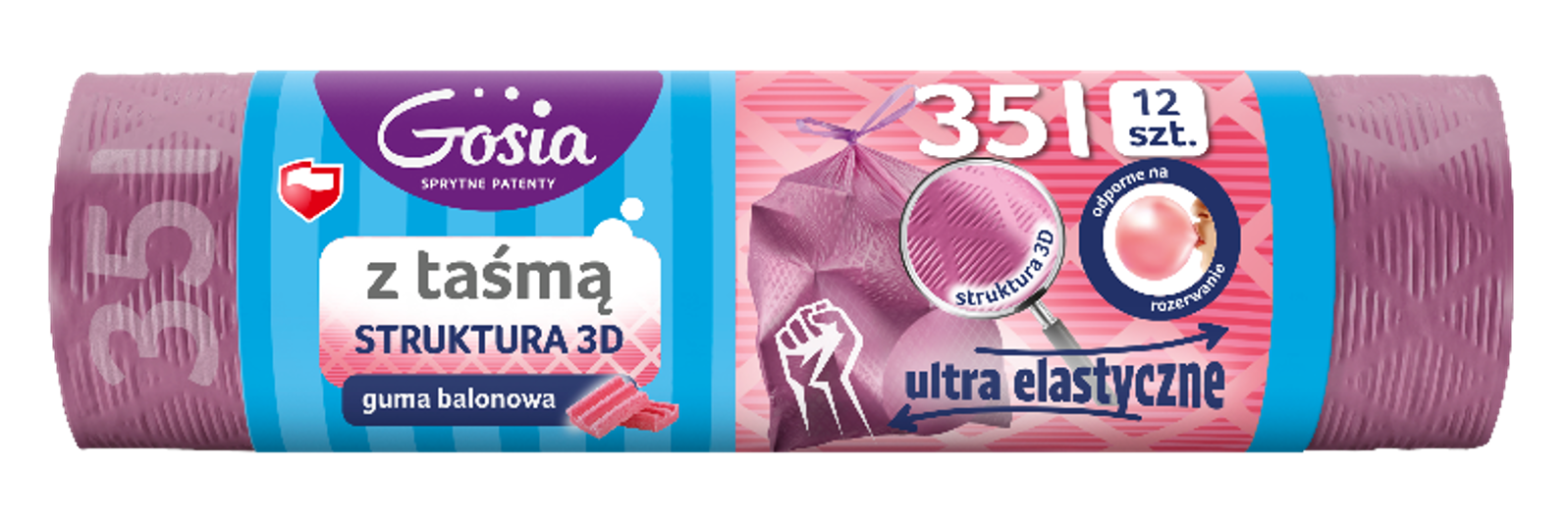 Worki na śmieci z taśmą 3D moletowane 35 L 12 szt.