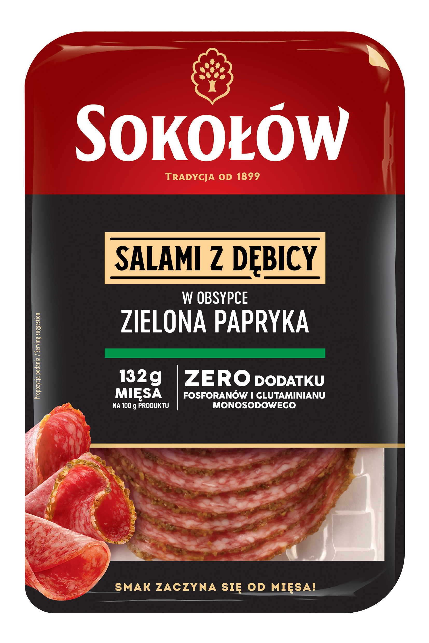 Salami w obsypce z zielonej papryki - plastry