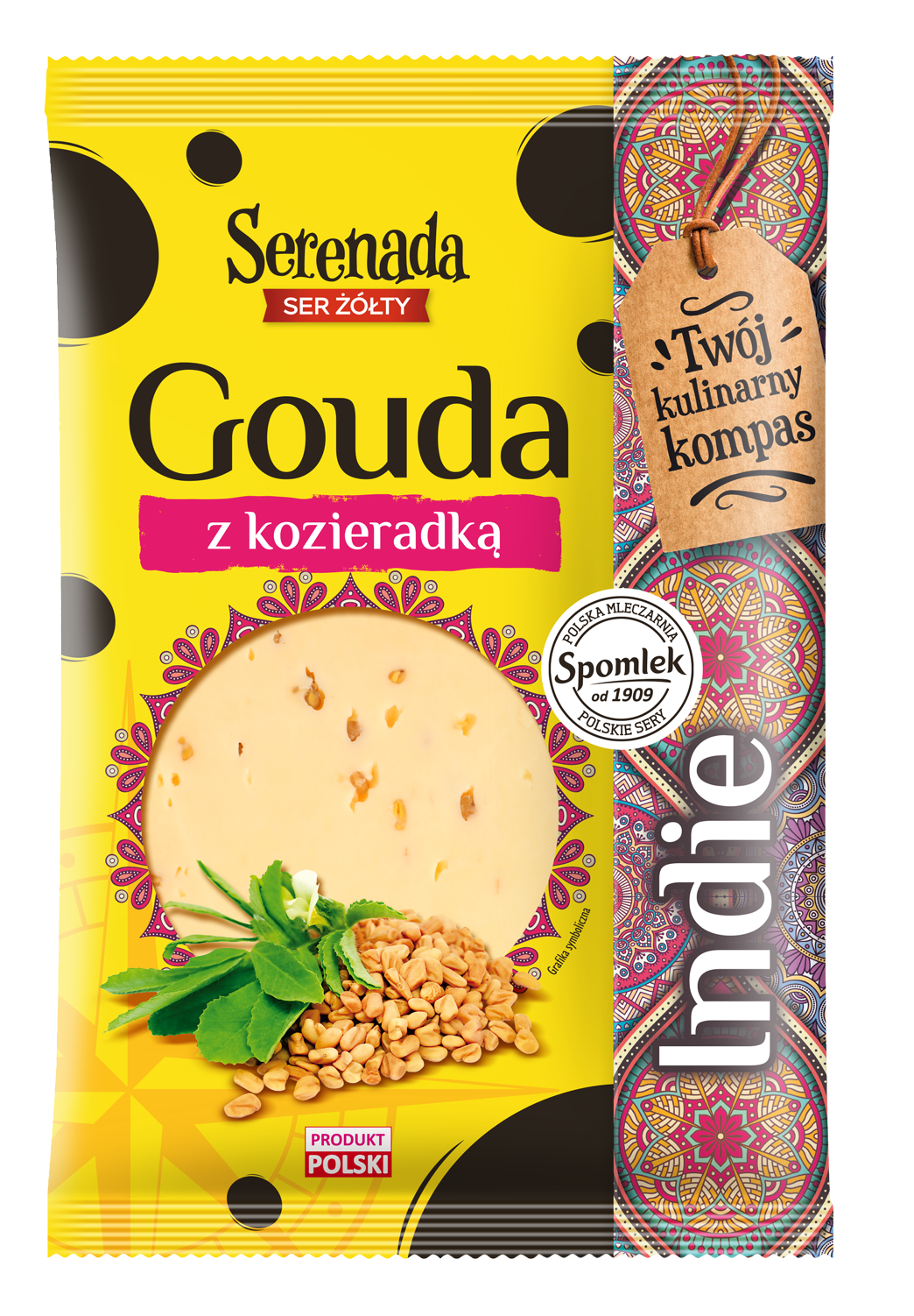 Ser żółty Gouda z kozieradką w plastrach