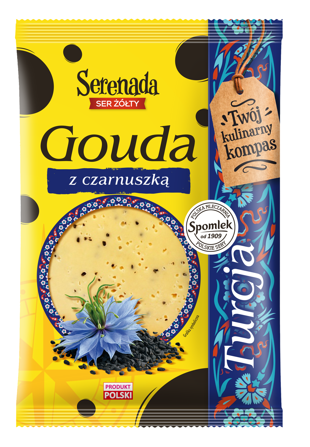 Ser żółty Gouda z czarnuszką w plastrach