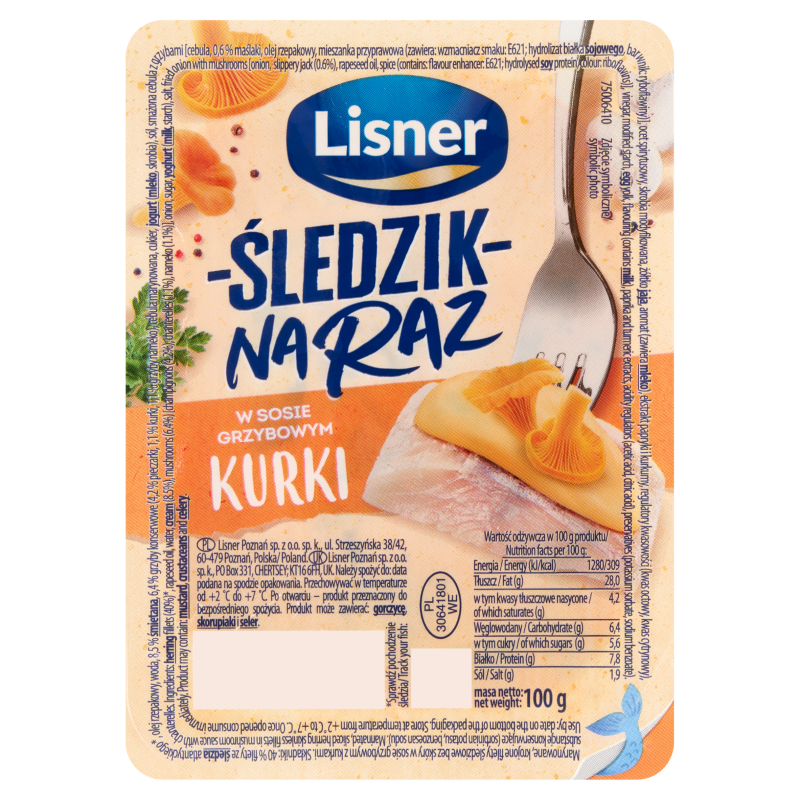 Śledzik na raz w sosie grzybowym z kurkami